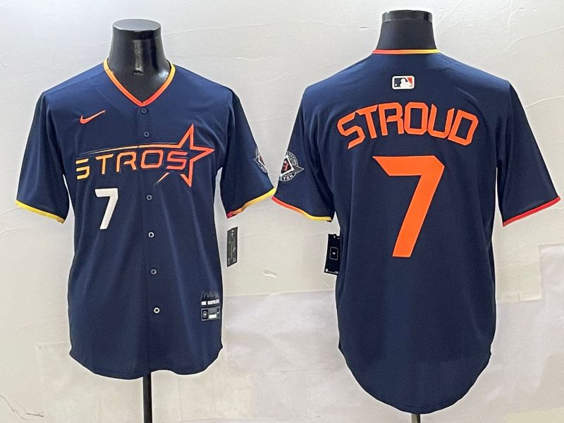 Men Houston Astros #7 Stroud Blue three generations Joint Name Nike 2025 MLB Jersey style 4->houston astros->MLB Jersey